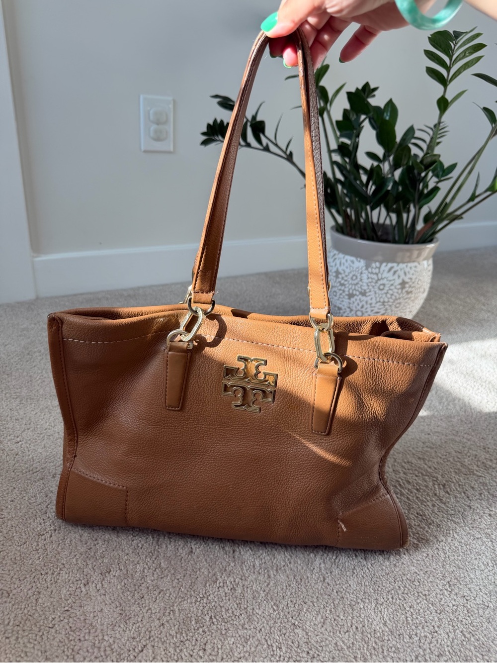 Tory Burch Cognac Leather Double-Handle Shoulder Tote